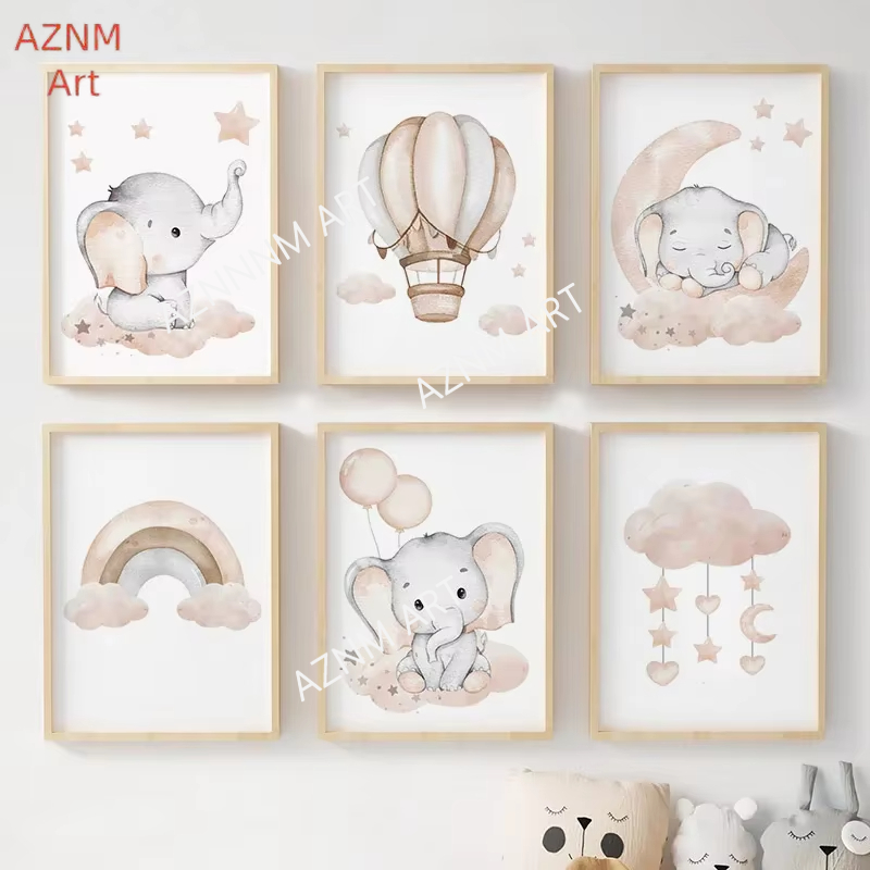 Baby Nursery Wall Decor - ملصقات جدارية للأطفال بتصميم الفيل والبالونات