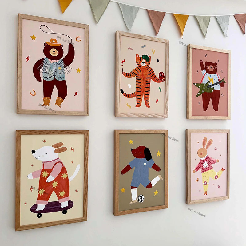 Baby Nursery Wall Decor - لوحات فنية جدارية كرتونية مضحكة للحيوانات،