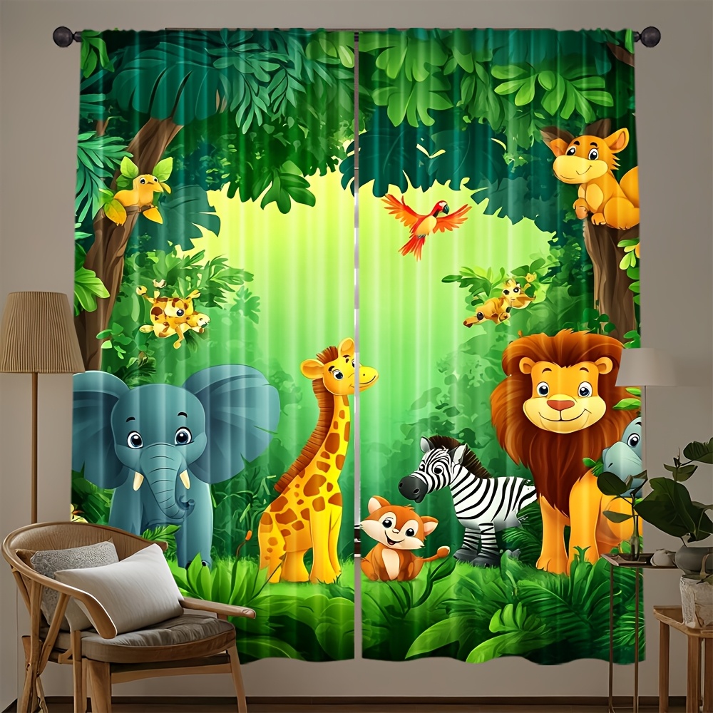 Baby Nursery In Hospital - قطعتان من ستائر كرتونية بتصميم حيوانات