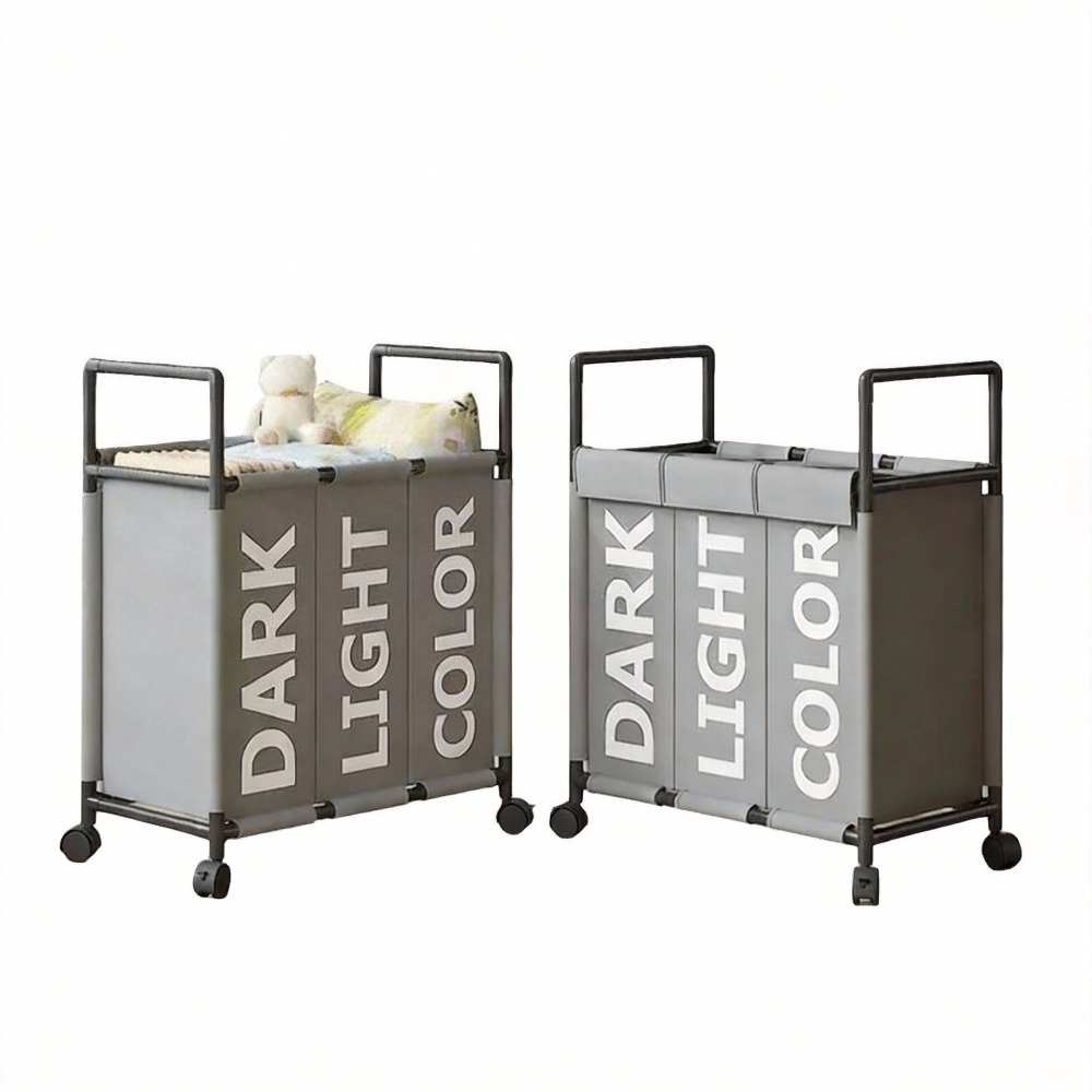 Storage Basket Fabric - سلة غسيل متحركة بثلاثة أقسام مع