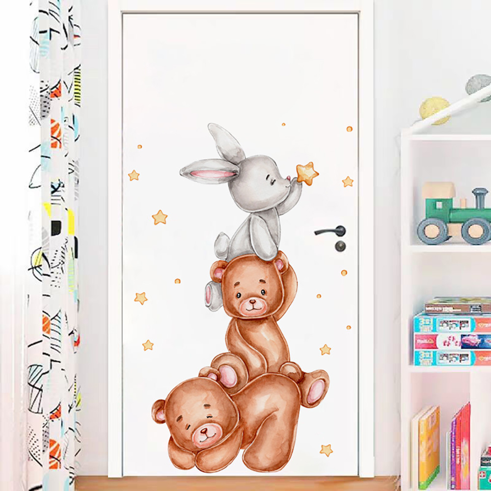 Baby Nursery Wallpaper Girl - لطيف الأرنب الدب ستار ملصقات الحائط