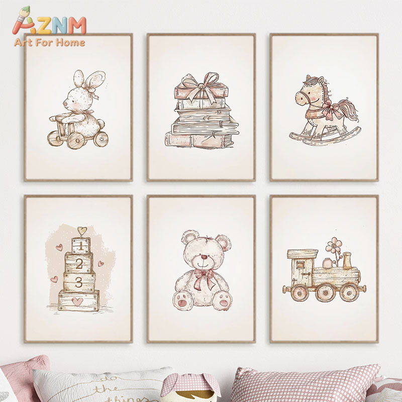 Baby Nursery Vintage Decor - لوحة فنية قماشية عتيقة الطراز من